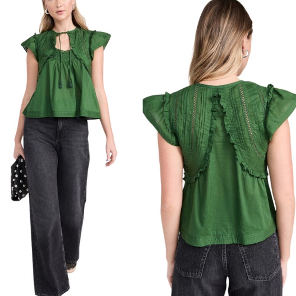 NEW Sea New York Renata PinTuck Details Flutter Sleeves Top Green Size: Small - Picture 7 of 7